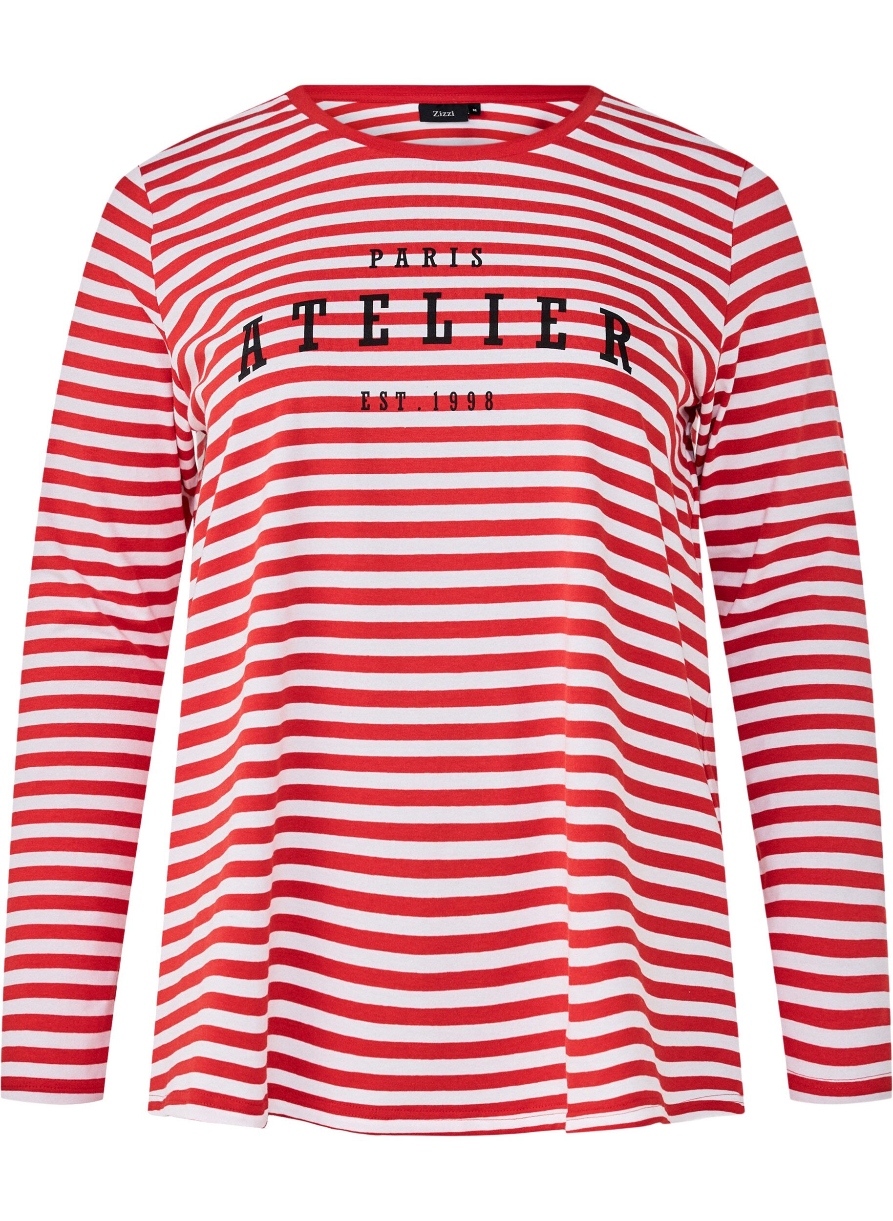 Zizzi Stripete bluse med motiv, Whitew.FlameS.Stripe, Packshot image number 0