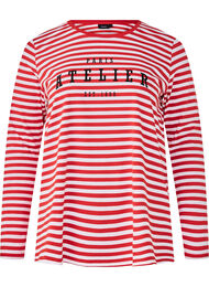 Stripete bluse med motiv, Whitew.FlameS.Stripe