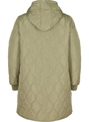Quiltet jakke med hette og store lommer, Vetiver, Packshot image number 1