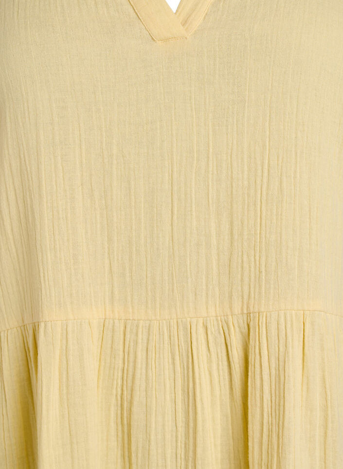 Knelang kjole i bomullsmusselin med A-linjeformet snitt, Gul, Packshot image number 2