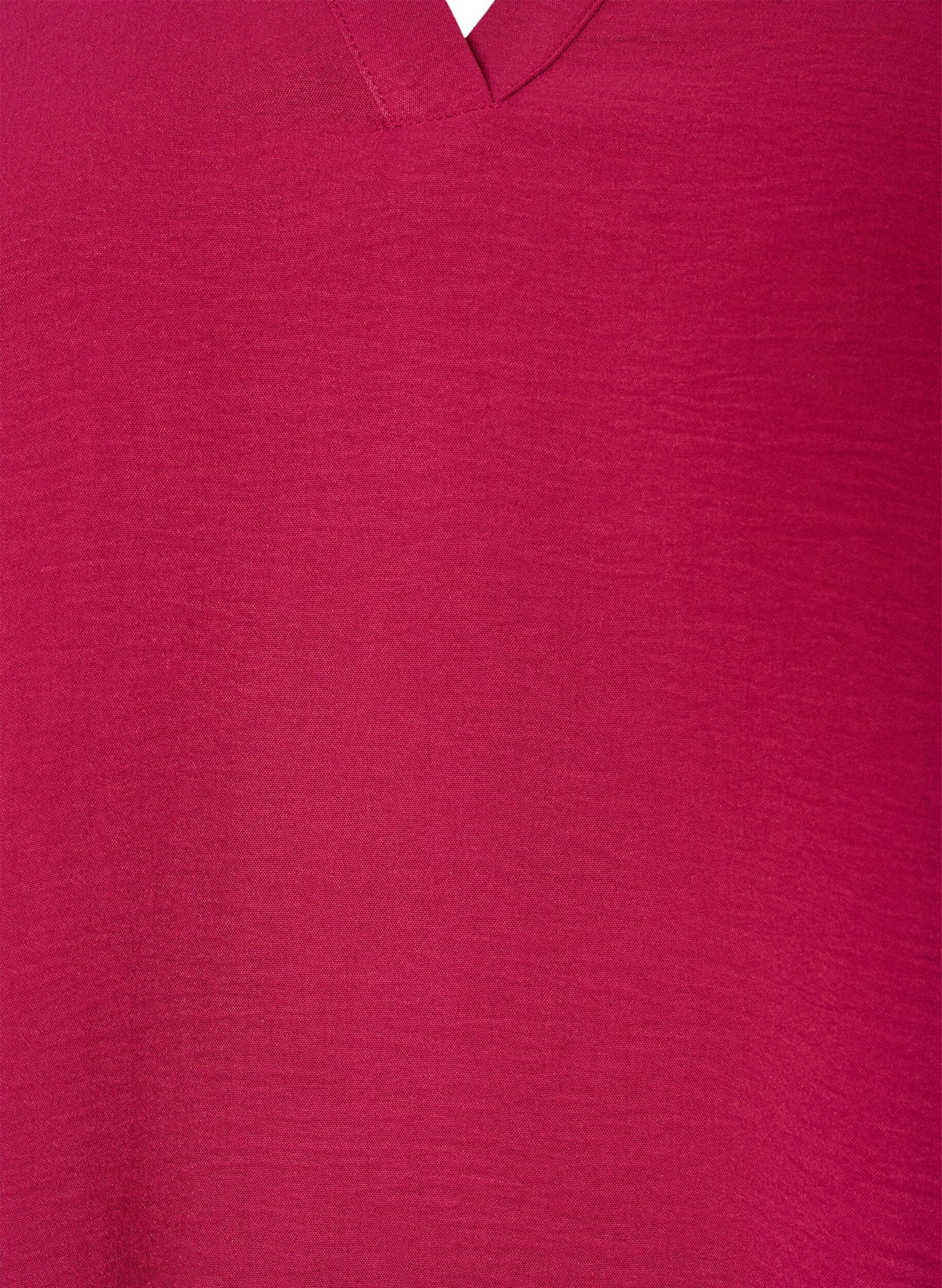 ZizziBluse med smockmansjetter og V-hals, R&oslash;d, Packshot image number 2