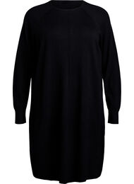 Strikket kjole med rund hals og strikket mønster, Black