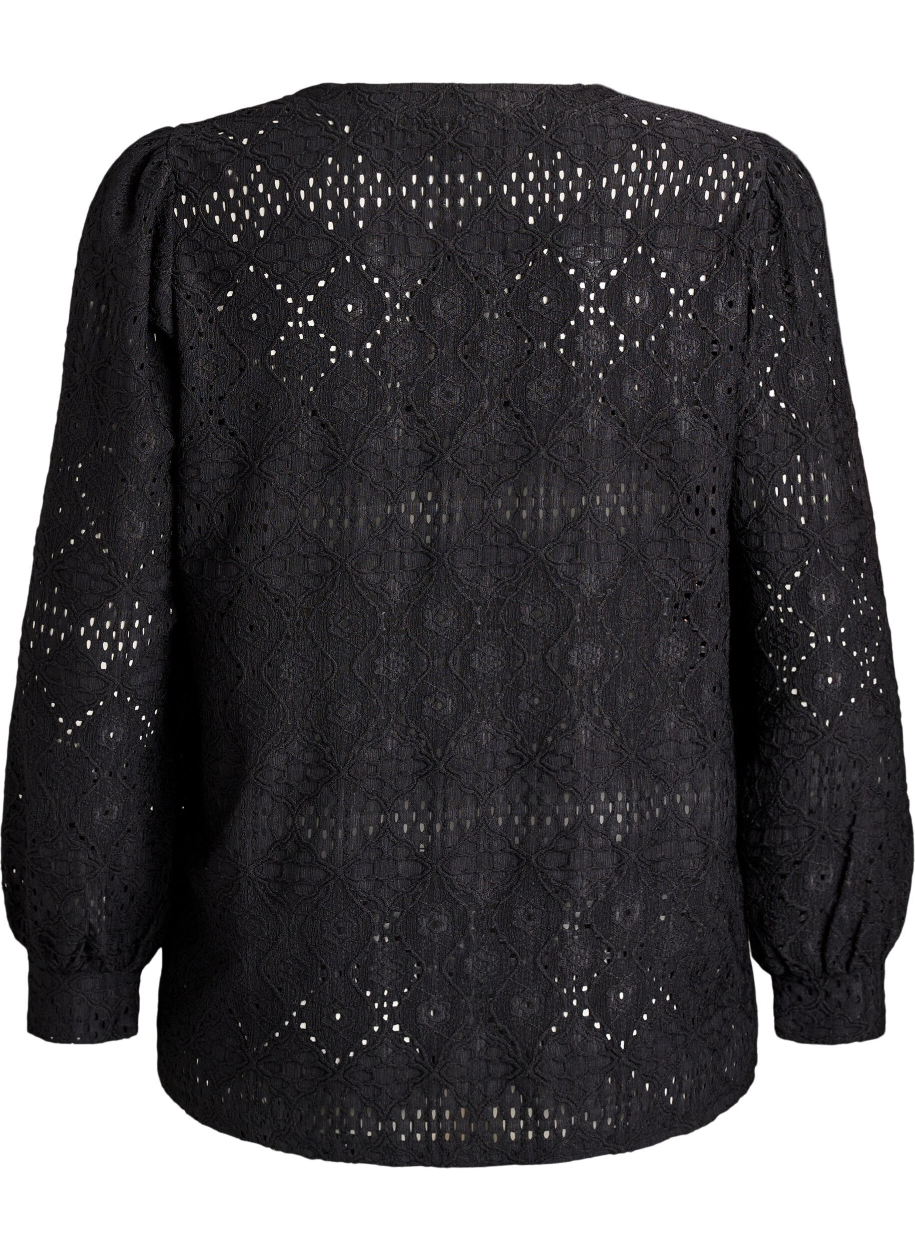 Zizzi Langermet bluse med hullbroderi, Svart, Packshot image number 1