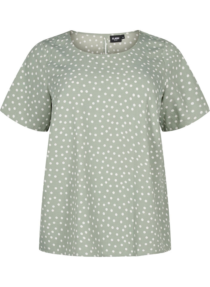 FLASH - Kortermet bluse med trykk, Iceberg Green Dot, Packshot image number 0