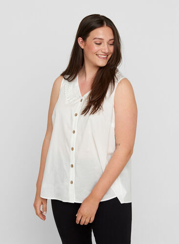 Skjorte i bomull uten ermer, Bright White, Model image number 0