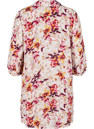 Skjortetunika i viskose med 3/4-ermer og mønster, Beige w. Flower AOP, Packshot image number 1