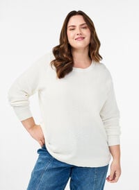 Strikkebluse i bomull med strukturmønster, Vanilje Strikkebluse i bomull med strukturmønster, Vanilje, Model