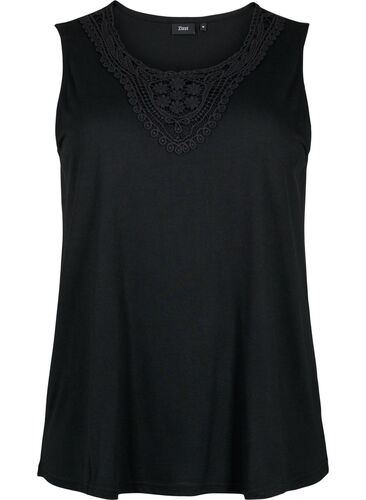 Ermeløs topp med blonder, Black, Packshot image number 0