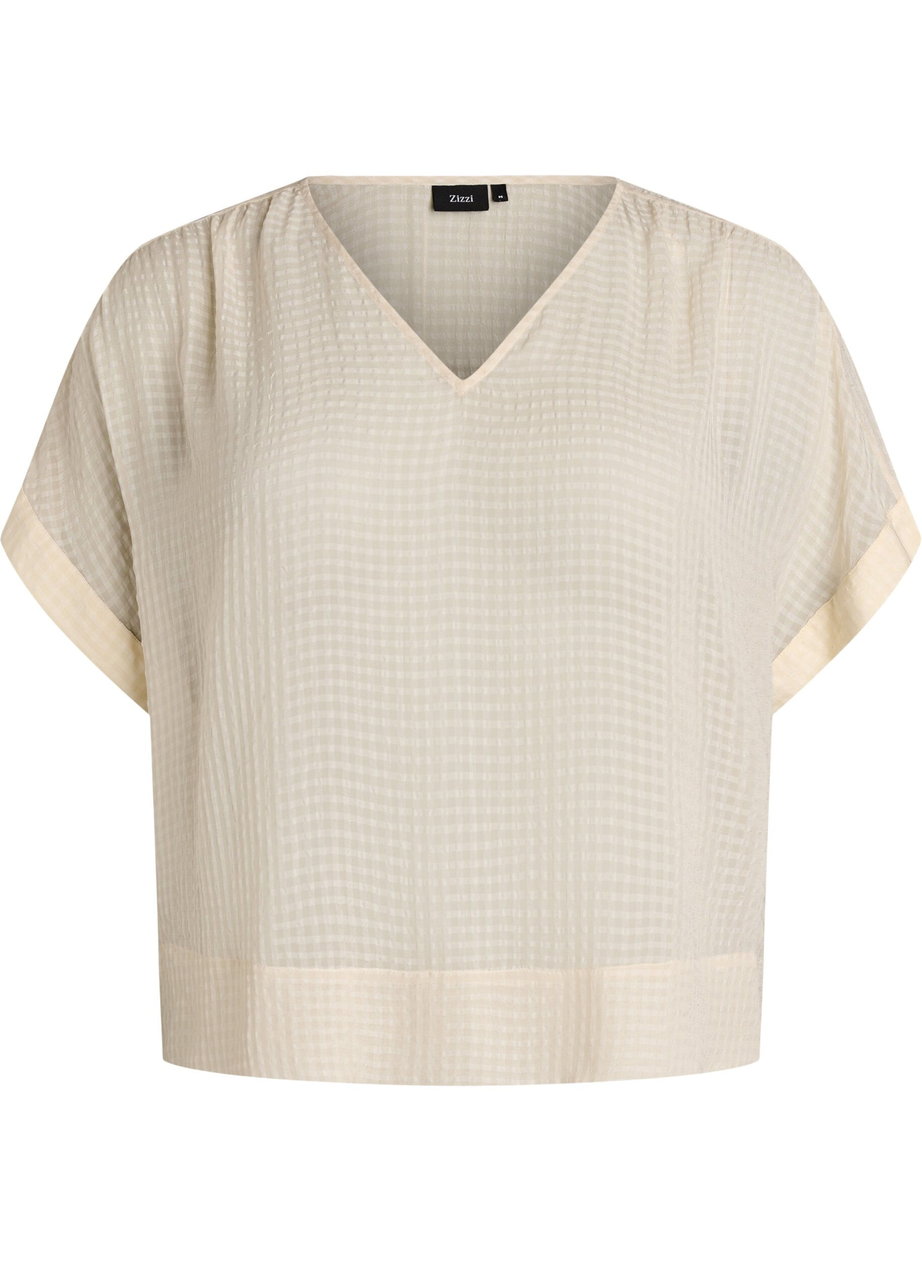 ZizziSeersucker bluse med V-hals, Beige, Packshot image number 0