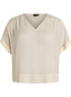 Seersucker bluse med V-hals, Beige, Packshot image number 0