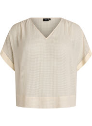 Seersucker bluse med V-hals, Beige