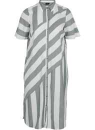 Kortermet skjortekjole i bomull med striper, Thyme Stripe