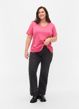 Ensfarget basis T-skjorte i bomull, Hot Pink, Model image number 2
