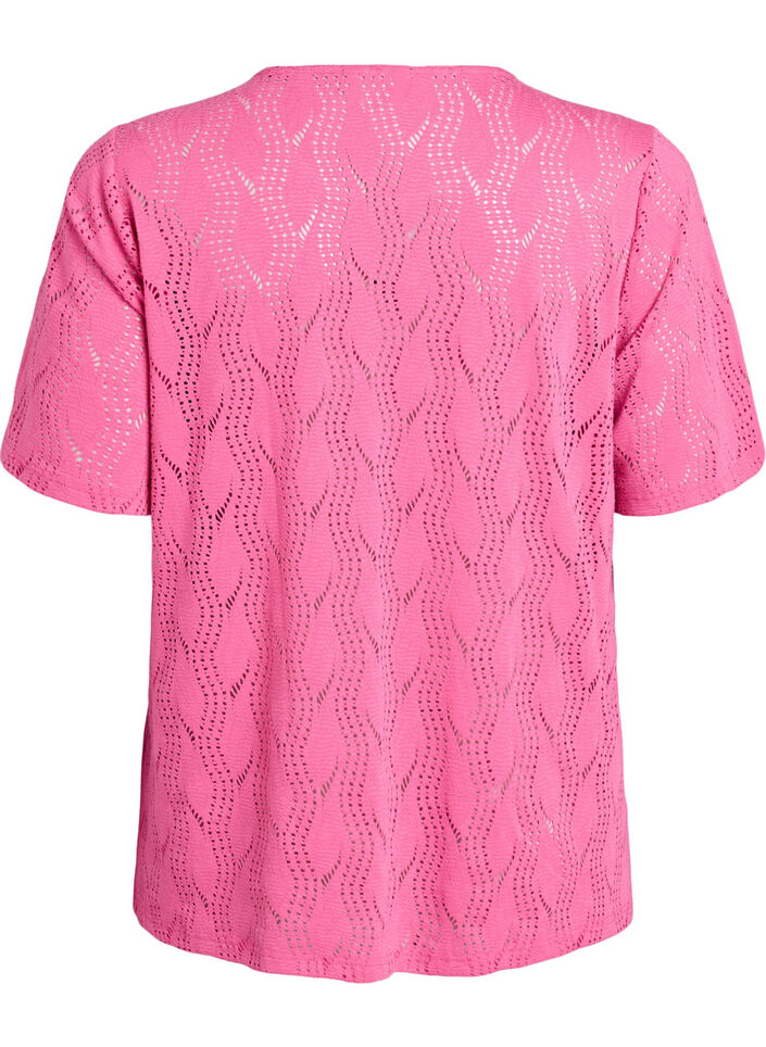 FLASH - Jersey T-skjorte med hullm&oslash;nster, Rosa, Packshot image number 1