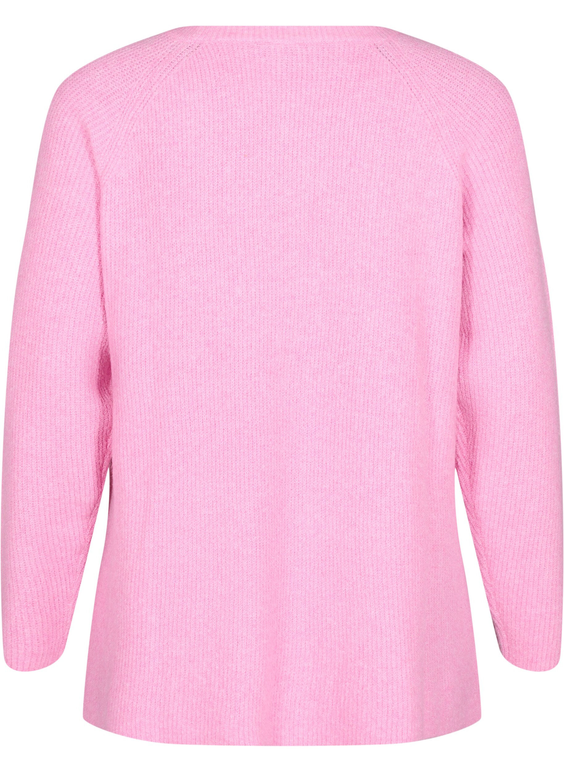 Zizzi Strikket bluse med rund hals, Begonia Pink Mel., Packshot image number 1