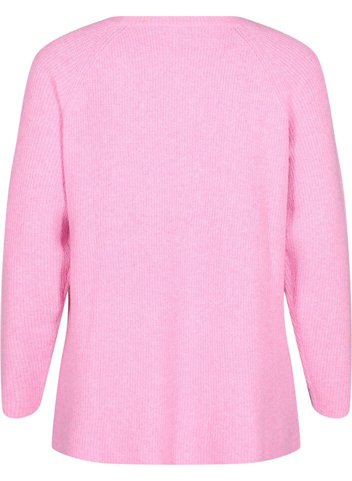 Strikket bluse med rund hals, Begonia Pink Mel., Packshot image number 1