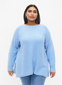 Melert-genser med glidelås i siden, Blue Bell/White Mel., Model