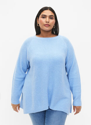 Melert-genser med splitt i siden, Blue Bell/White Mel., Model image number 0