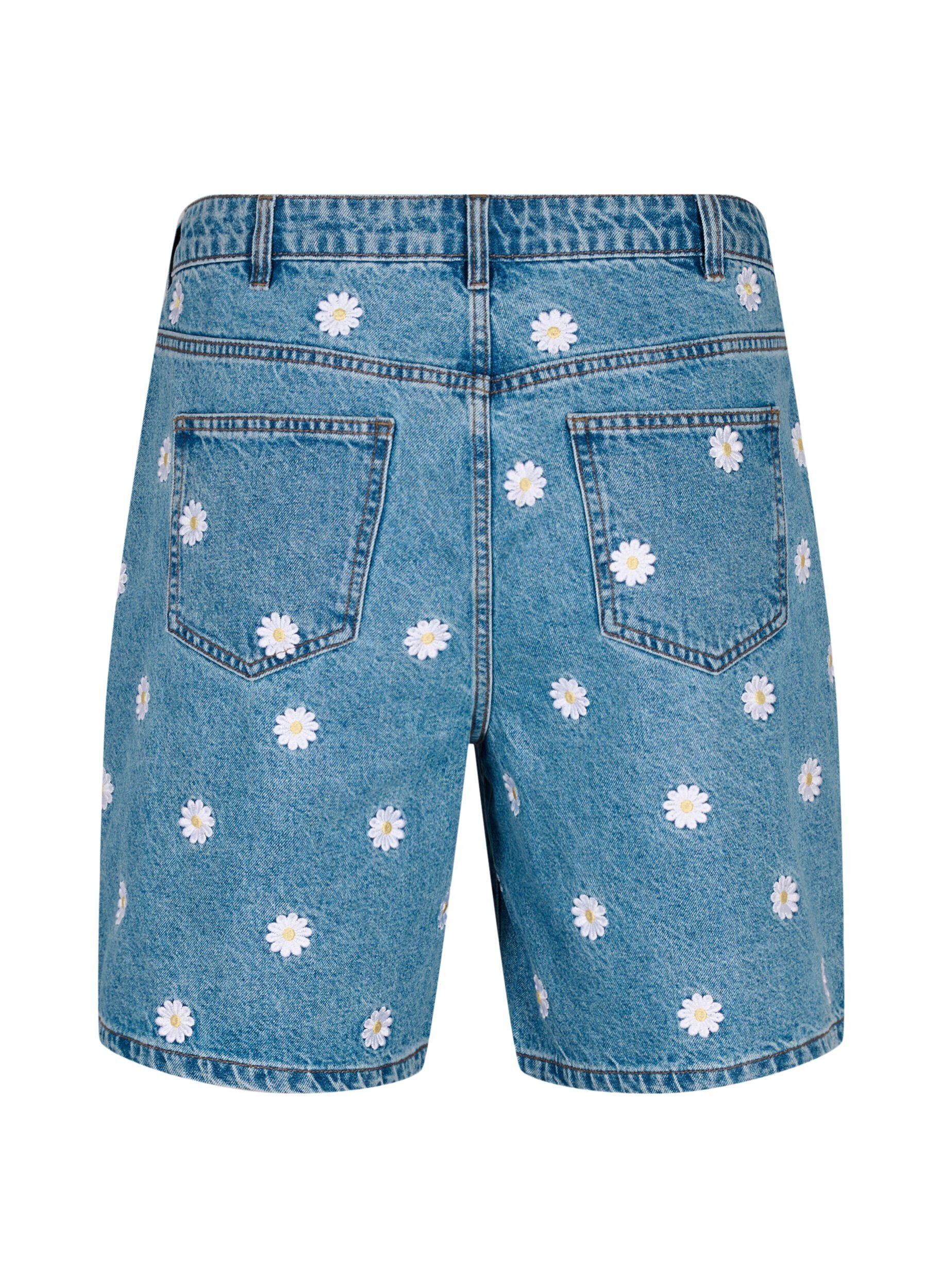 Zizzi Mille shorts med h&oslash;y midje og broderte blomster, L.B. Flower, Packshot image number 1