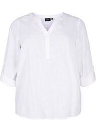 Bomullsbluse med V-hals, Bright White