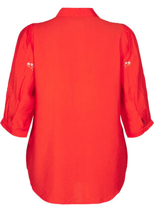 Zizzi Bluse med 3/4-ermer og blomsterbroderi, Flame Scarlet, Packshot image number 1
