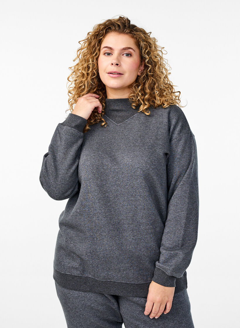 Genser med høy hals og lange ermer, Grå, Model image number 0