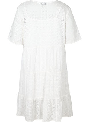 Kortermet kjole med broderi anglaise, Bright White, Packshot image number 1