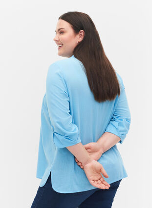 Bluse med 3/4-ermer og knapper, Alaskan Blue, Model image number 1