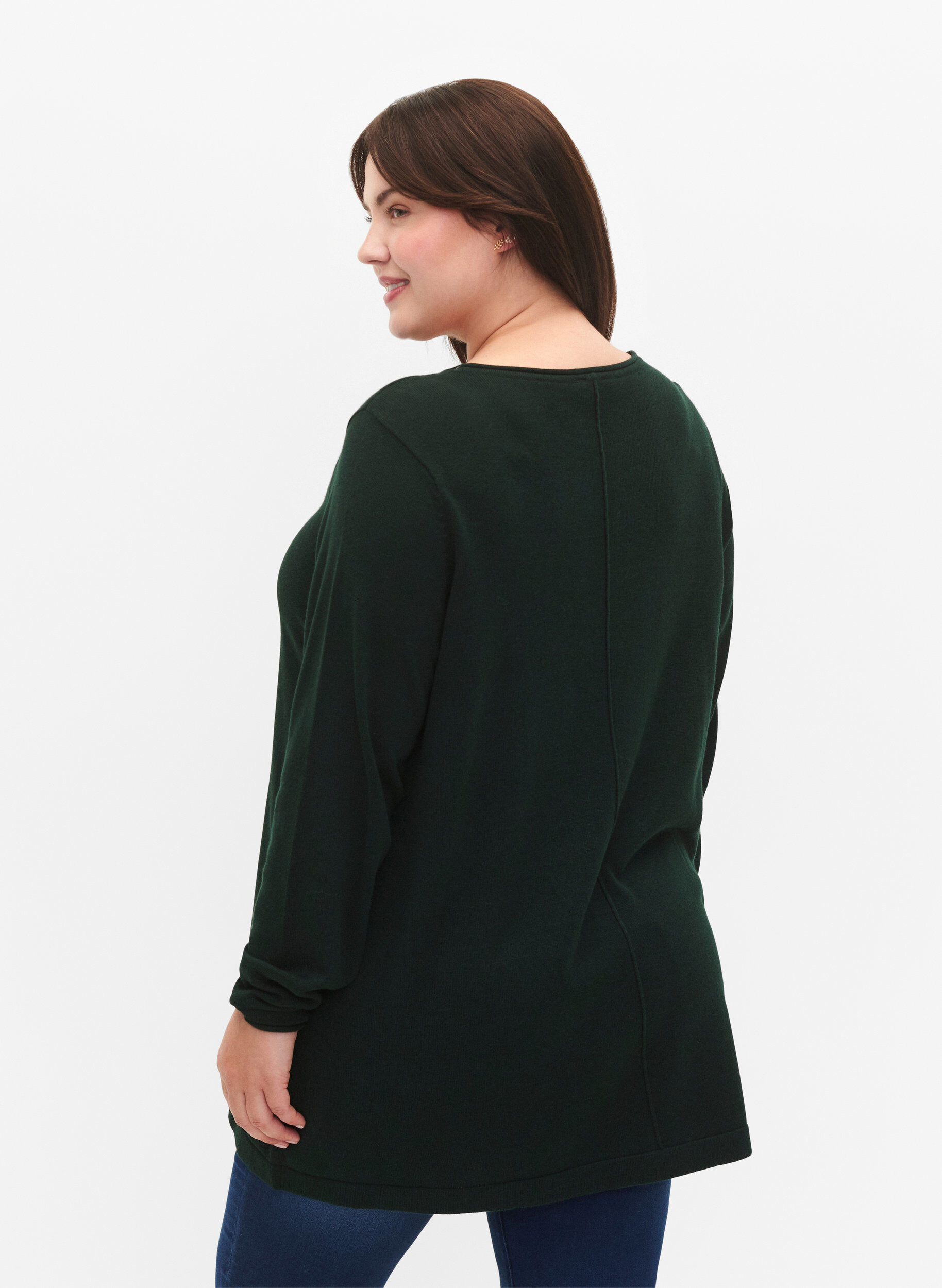 ZizziStrikket bluse i bomull og viskoseblanding, Gr&oslash;nn, Model image number 2