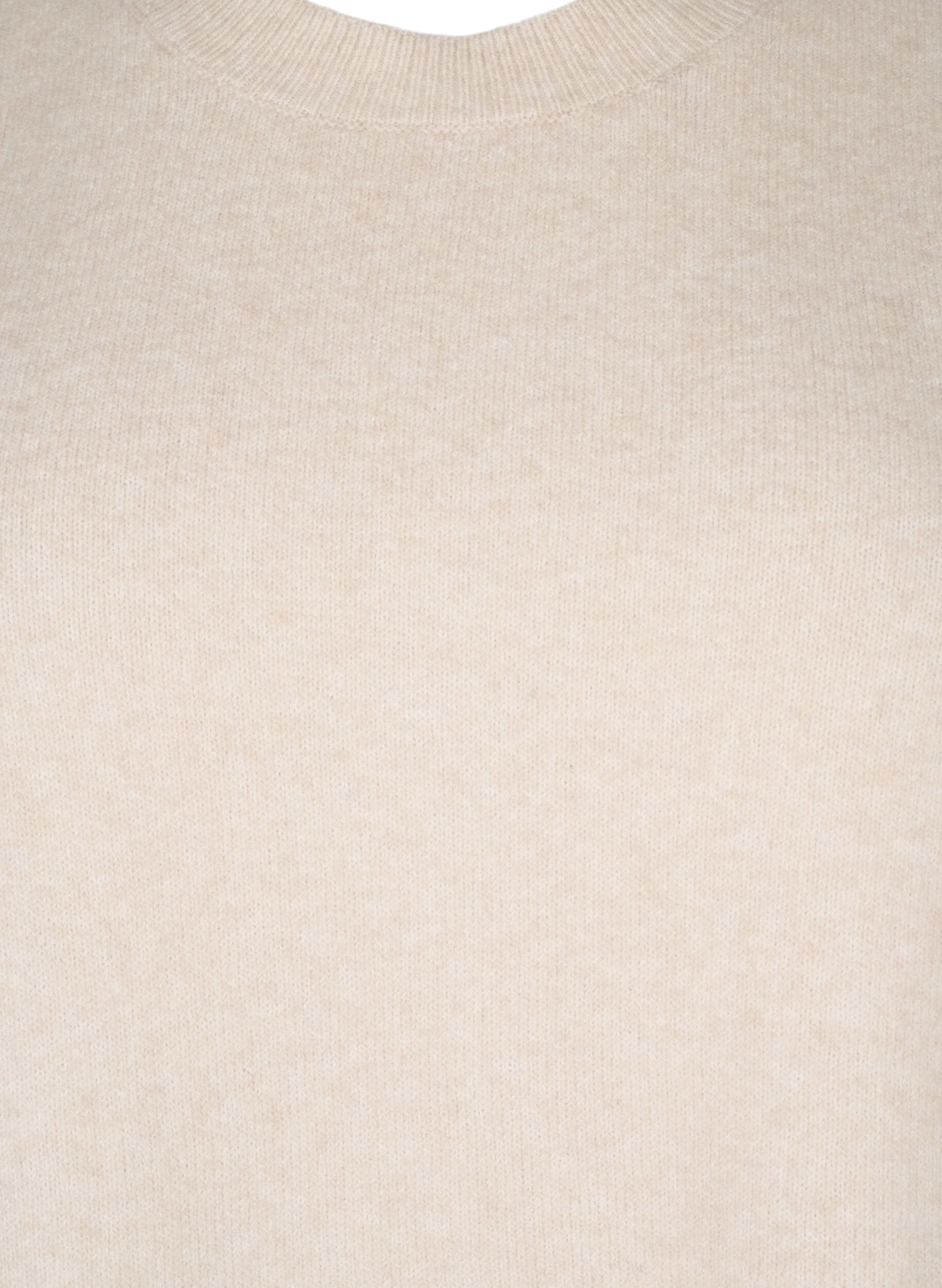 Zizzi Strikket vest med ribbestrikket kant, Pumice Stone Mel., Packshot image number 2