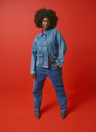 Zizzi Skjortejakke i denim med lommer, Blue Denim, Image image number 0