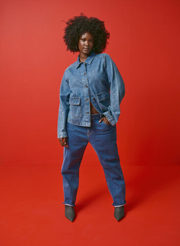 Zizzi Skjortejakke i denim med lommer, Blue Denim, Image image number 0
