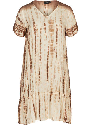 Kortermet kjole med print, Off white comb, Packshot image number 0