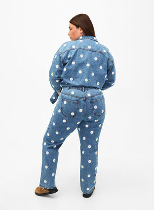 Zizzi Høy midje Gemma jeans med tusenfryd, Blå, Model image number 1