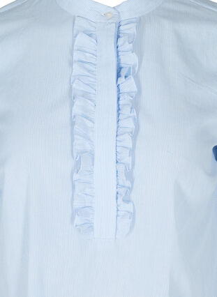 Bomullsskjorte med striper og volanger, Blue Stripe, Packshot image number 2