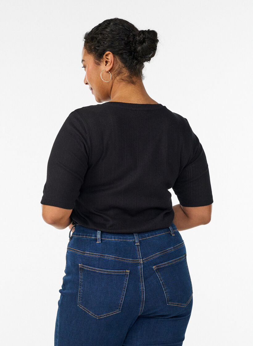 T-skjorte i bomull med hullbroderi, Svart, Model image number 2