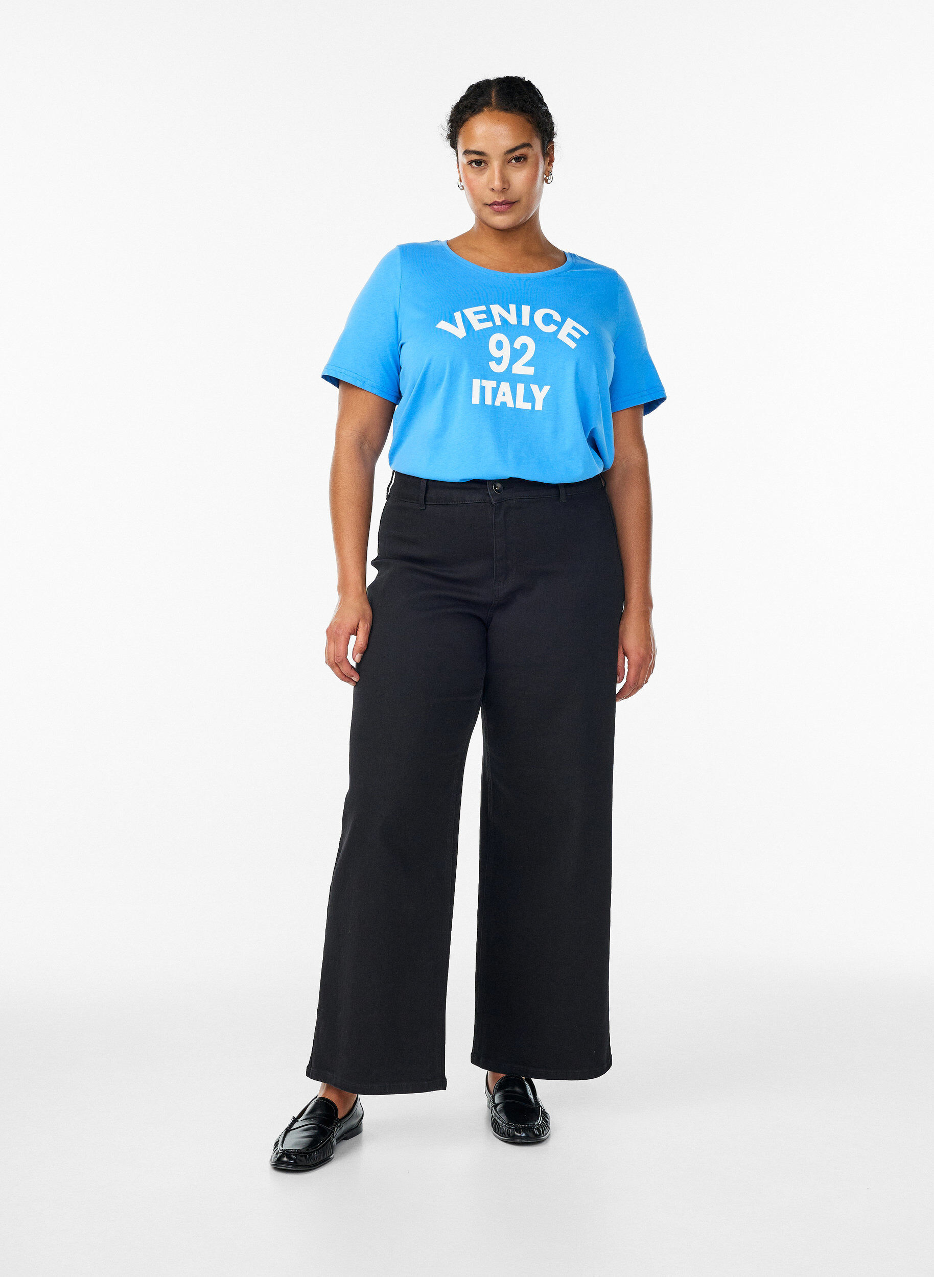 Zizzi T-skjorte med trykk, Bl&aring;, Model image number 1