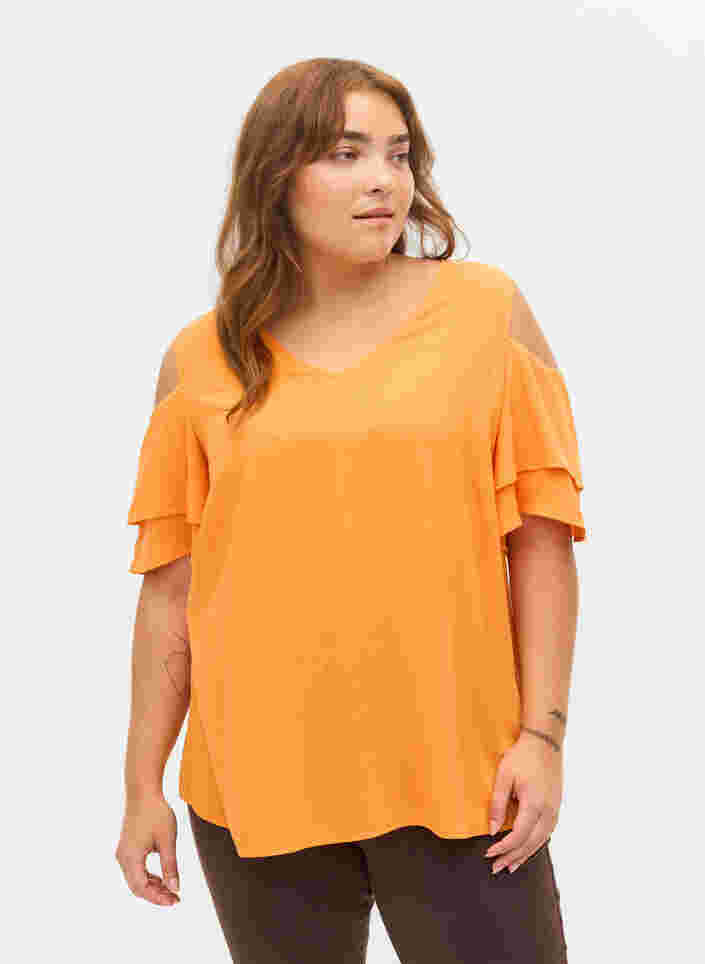 Kortermet viskosebluse, Orange Peel, Model
