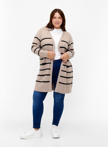 Strikket cardigan med striper, Simply Taupe Mel., Model image number 2