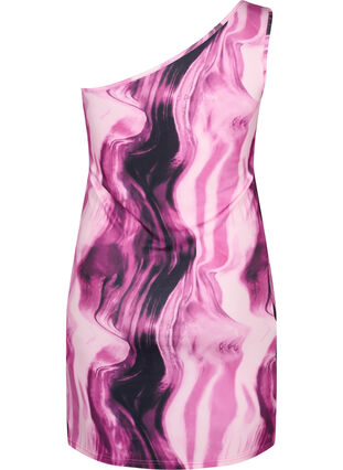 Zizzi Tettsittende one-shoulder kjole med mønster, Raspberry Rose AOP, Packshot image number 1