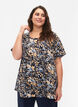 FLASH - Bluse med korte ermer og trykk, Brown Blue Flower, Model image number 0
