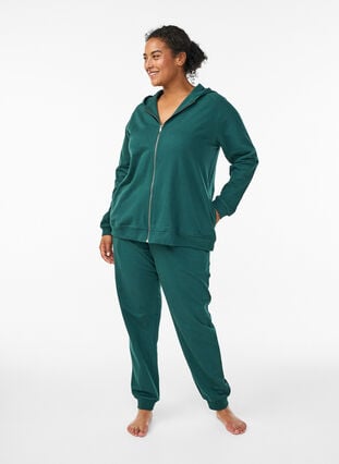 Zizzi Hettegenser med glidelås og trykk på ryggen, Grønn, Model image number 1
