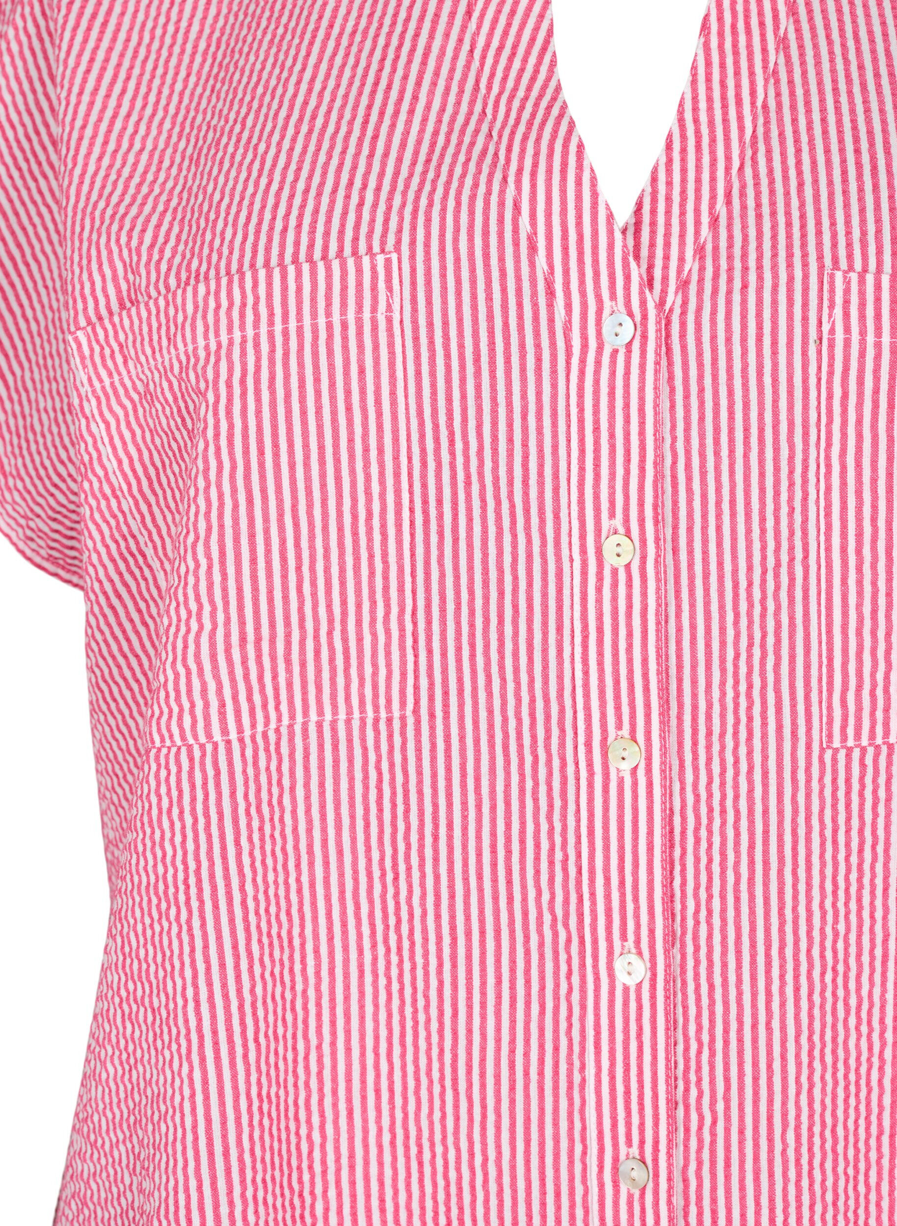 ZizziKortermet bomullskjorte med striper, Beetroot P. Stripe, Packshot image number 2