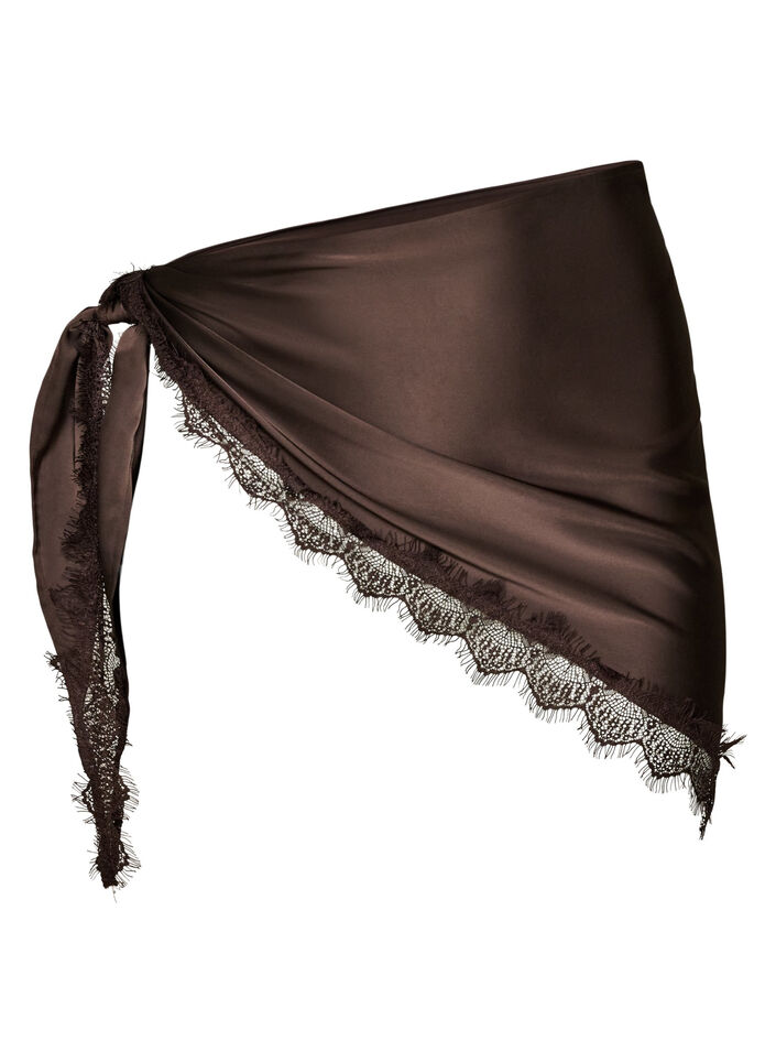 Satengskjerf med blondekant, Brun, Packshot image number 0