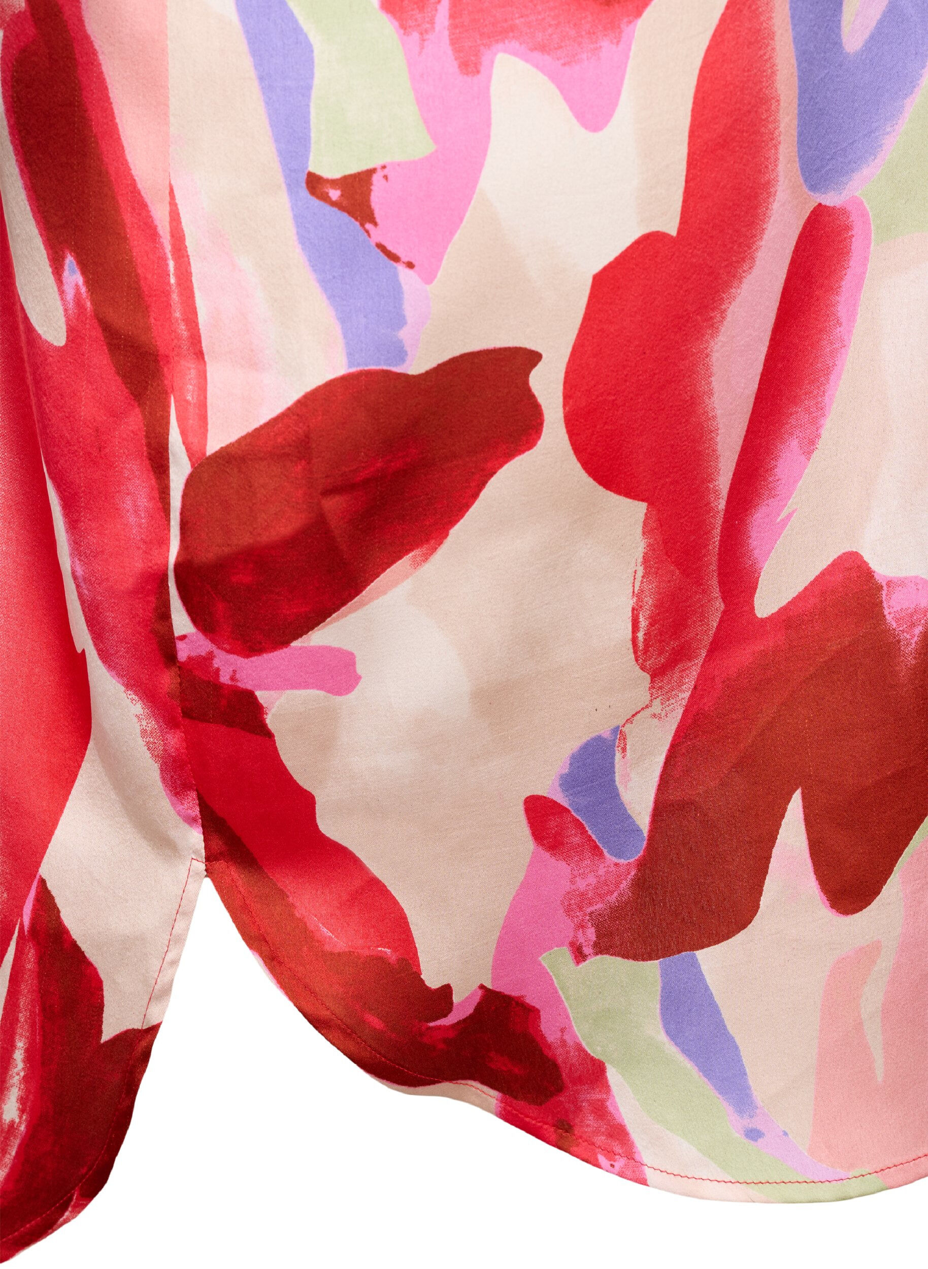 Zizzi Lang satengskjorte med trykk, Geranium Graphic AOP, Packshot image number 3
