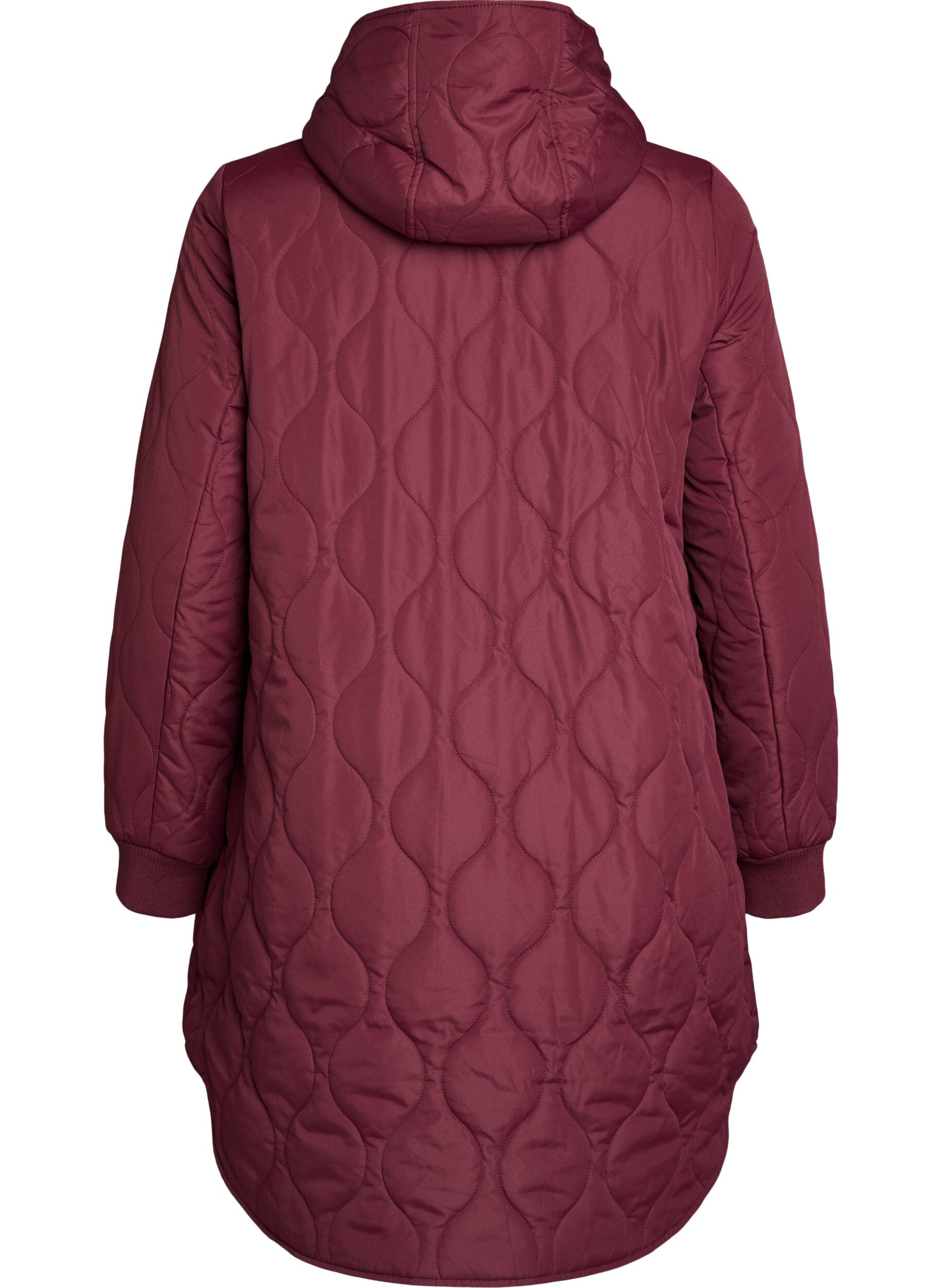 ZizziMellomlang quiltet jakke med hette, 0655, Packshot image number 1