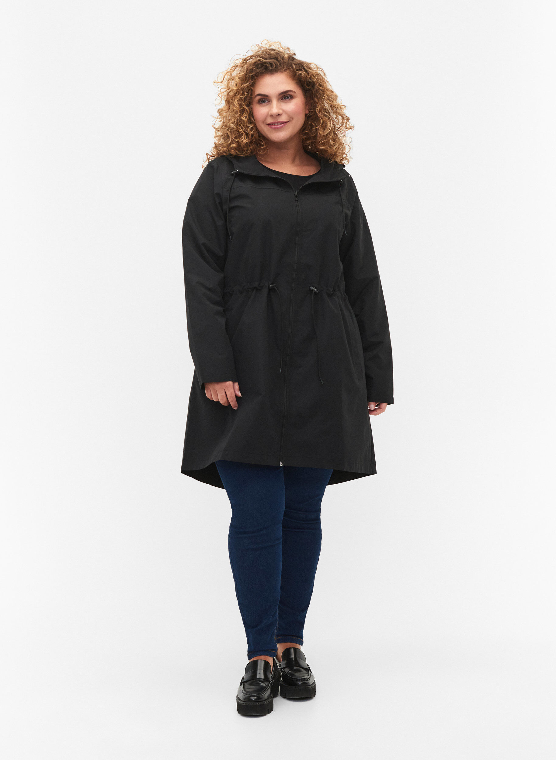 Zizzi FLASH - Vannavvisende parkas med hette, Black, Model image number 1