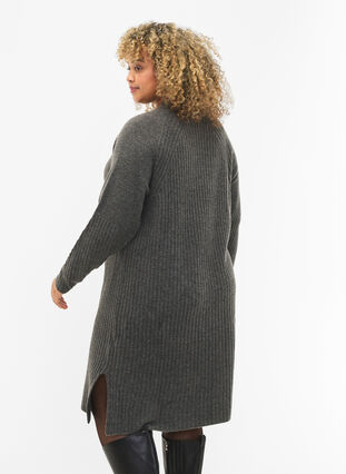 Ribbestrikket kjole med høy hals, Dark Grey Melange, Model image number 1