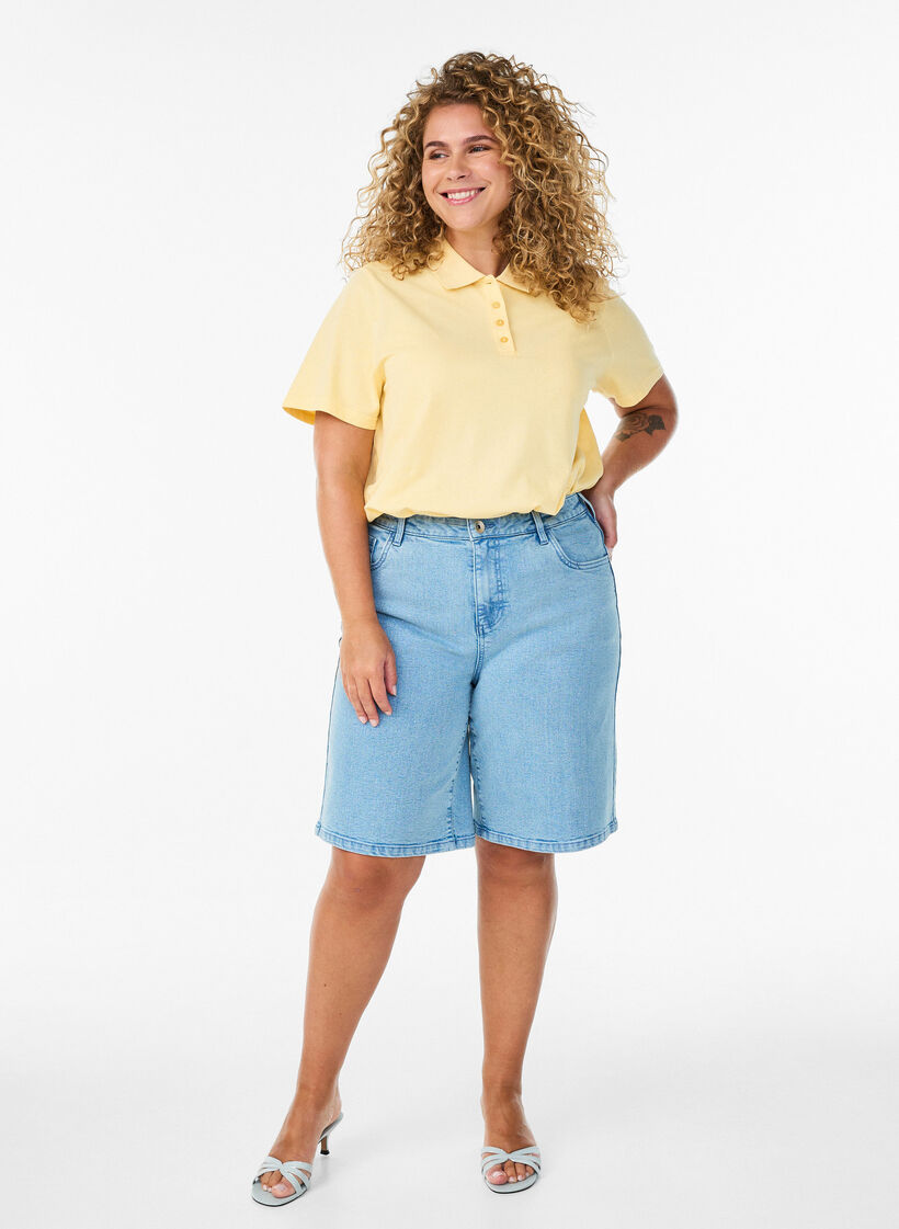 L&oslash;se denimshorts med h&oslash;y midje, Bl&aring;, Model image number 1