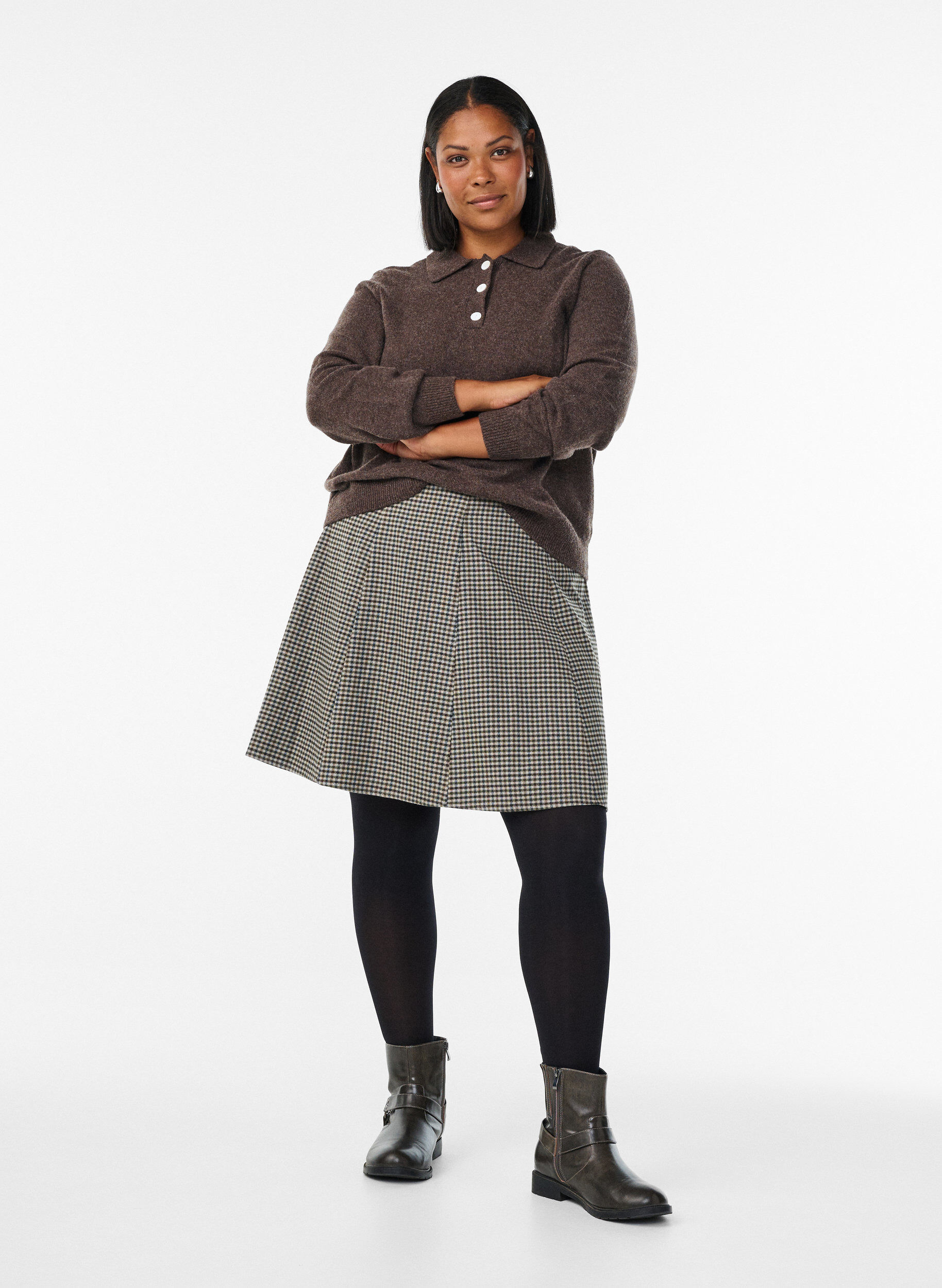 ZizziKort A-line skj&oslash;rt, Brun, Model image number 1